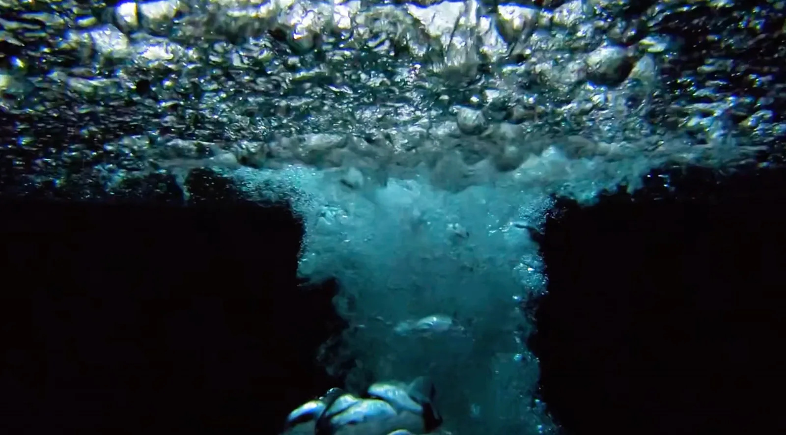 Visitante sumergido bajo la superficie de un cenote
